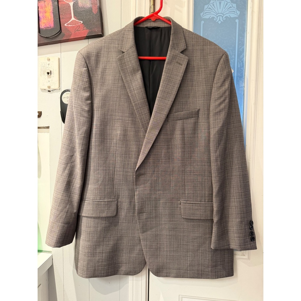 Marc Anthony Mens Grey Plaid 100% Wool Blazer Suit Jacket 48R